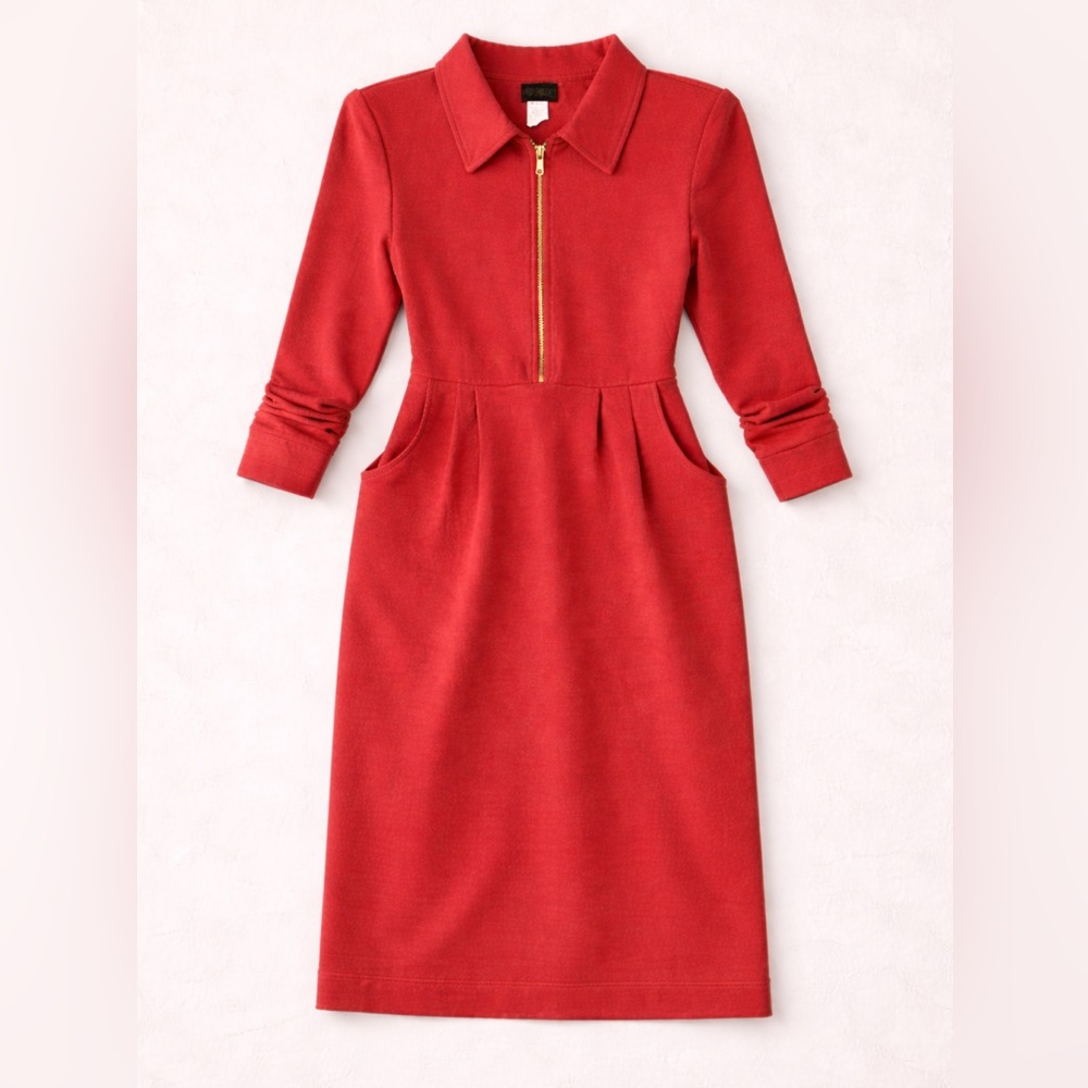 VTG 80s Collared Dress w/ Gold Zip Pockets and Shoulder Pads